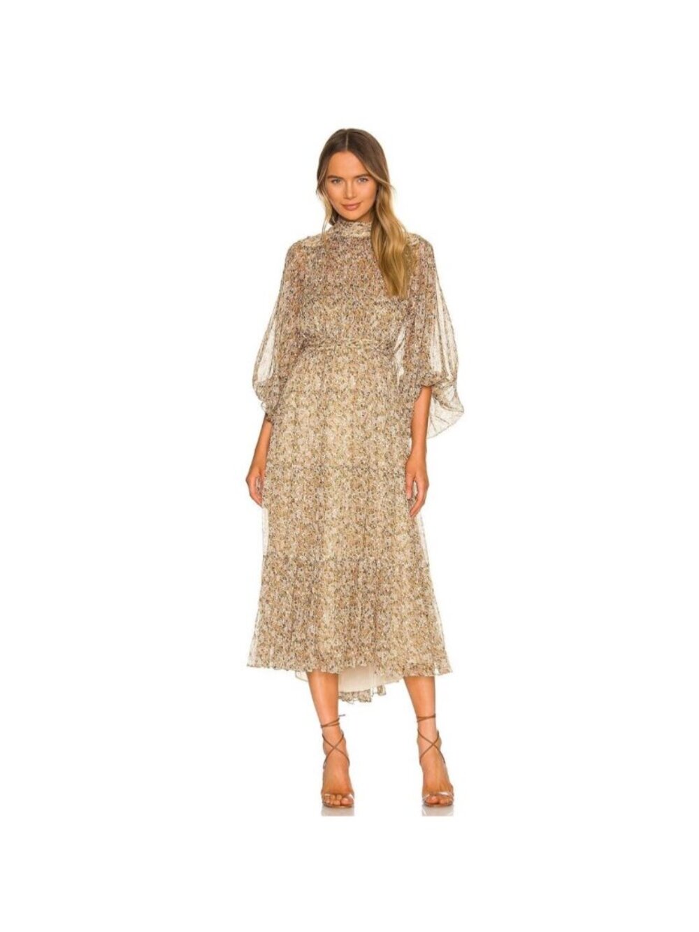 NWT Shona Joy Ambar Long Sleeve Backless Tiered Midi Dress